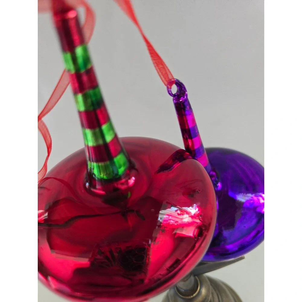 Set of 2 Striped Hand Blown Glass Finial Ornaments  Whimsical New